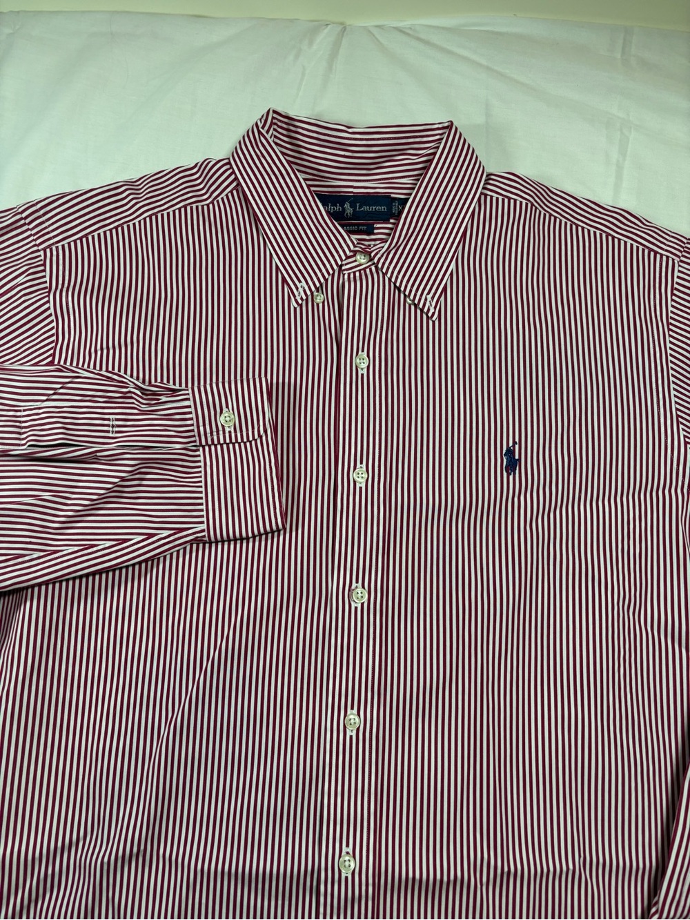 Vintage Ralph Lauren Men’s Red & White Striped Button-Down Shirt